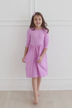 Bright Lilac 3/4 Sleeve Pocket Twirl Dress