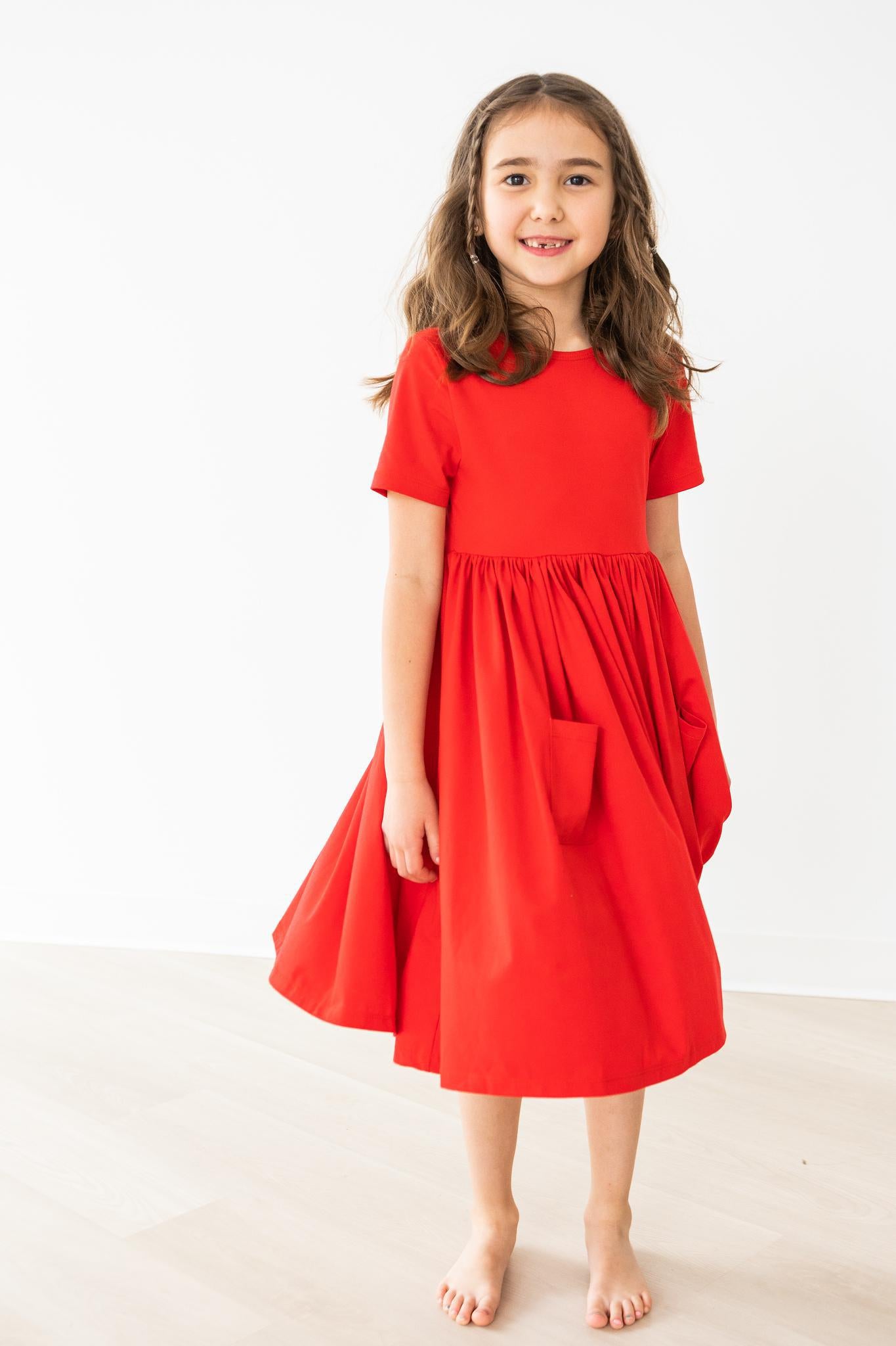 Red S/S Pocket Twirl Dress-dogsvalley ®