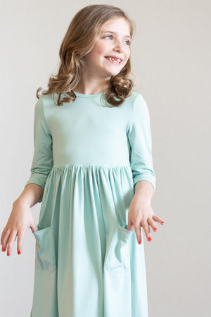 Sage 3/4 Sleeve Pocket Twirl Dress-dogsvalley ®