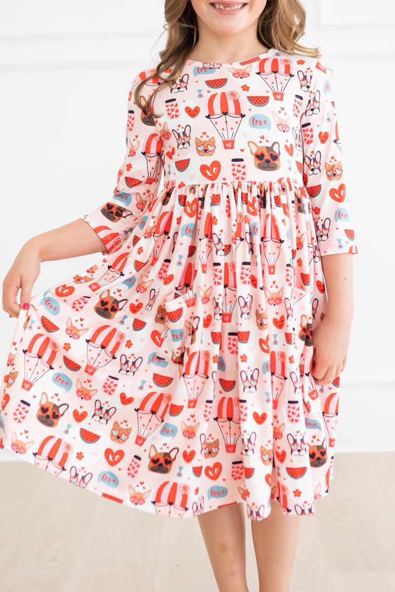 Puppy Love 3/4 Sleeve Pocket Twirl Dress-dogsvalley ®