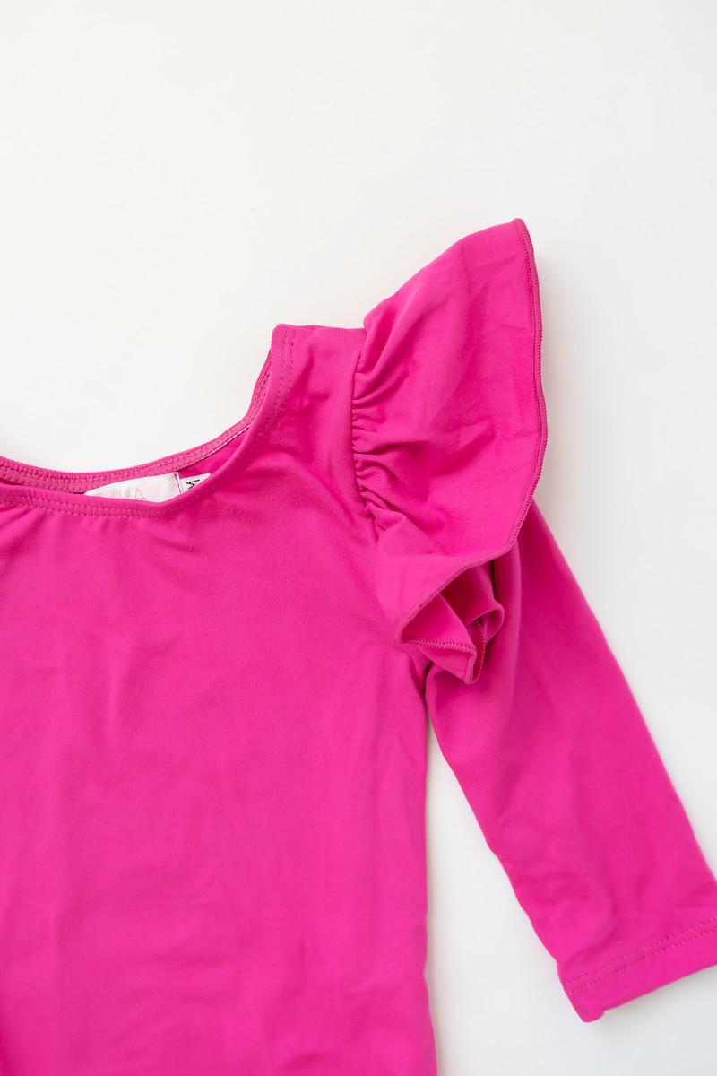 Hot Pink L/S Flutter Sleeve Leotard-dogsvalley ®