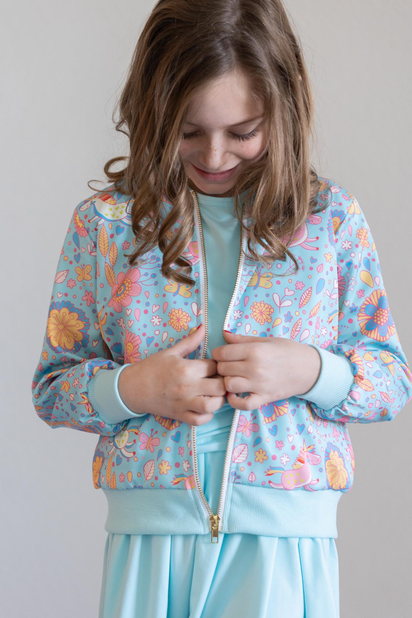 Blue Retro Unicorns Satin Jacket-dogsvalley ®