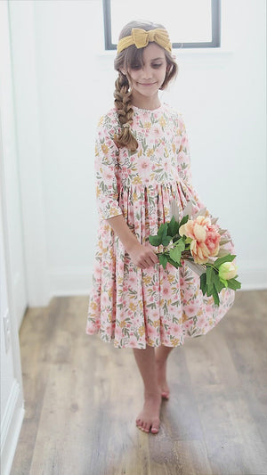 Pretty Peachy 3/4 Sleeve Pocket Twirl Dress