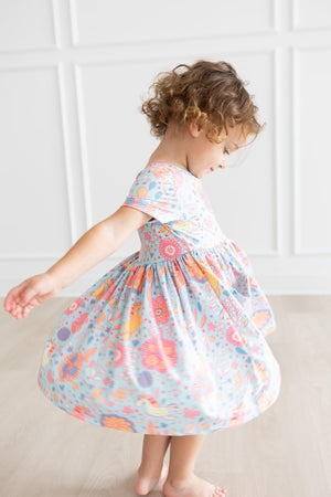 Blue Retro Unicorns S/S Pocket Twirl Dress-dogsvalley ®