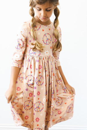 Flower Child 3/4 Sleeve Pocket Twirl Dress-dogsvalley ®