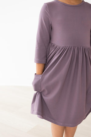 Vintage Violet 3/4 Sleeve Pocket Twirl Dress-dogsvalley ®