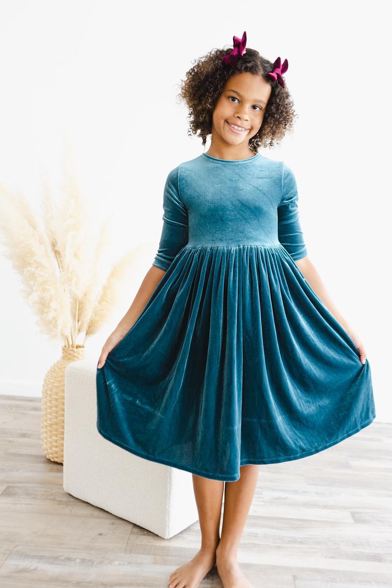 Denim Blue Velvet Twirl Dress-dogsvalley ®