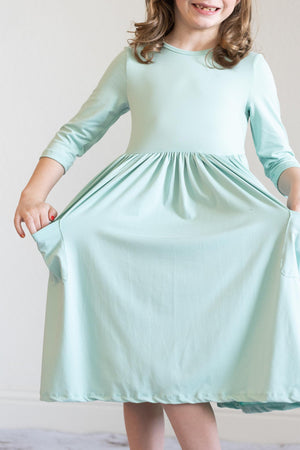 Sage 3/4 Sleeve Pocket Twirl Dress-dogsvalley ®