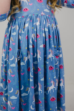 Blue Moon 3/4 Sleeve Pocket Twirl Dress-dogsvalley ®