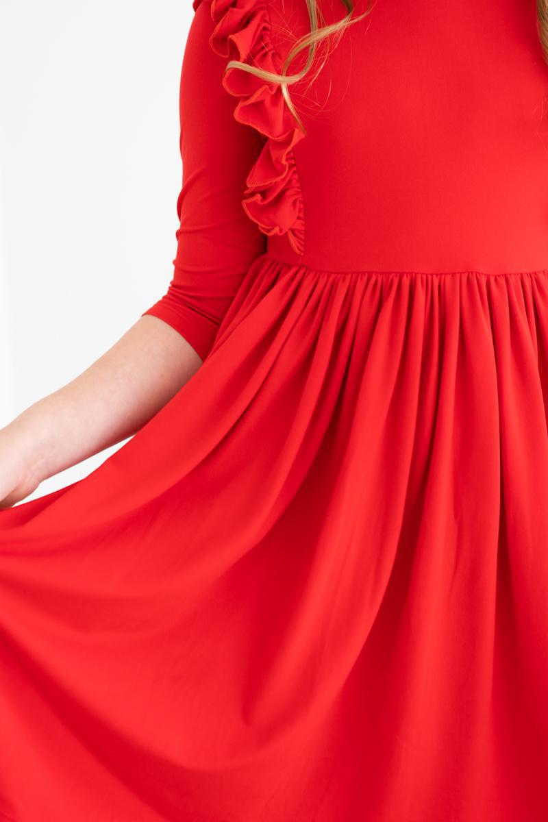 Red 3/4 Ruffle Twirl Dress-dogsvalley ®