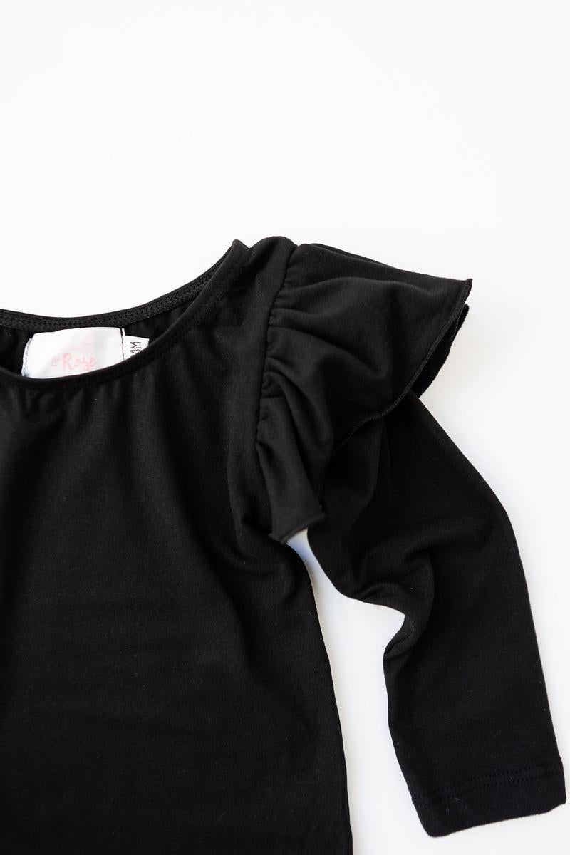 Black L/S Flutter Sleeve Leotard-dogsvalley ®