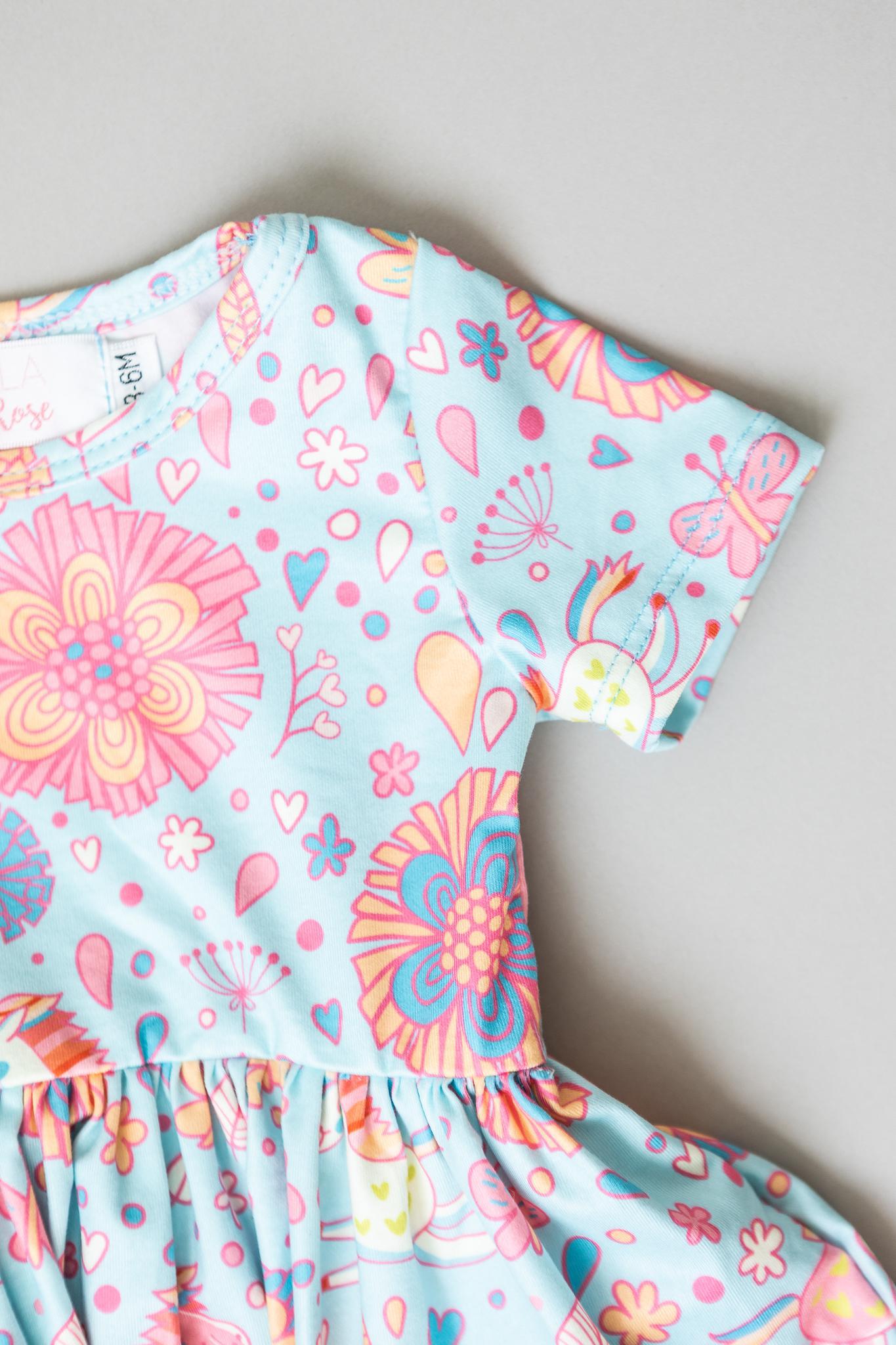 Blue Retro Unicorns S/S Twirl Bodysuit-dogsvalley ®