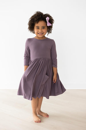 Vintage Violet 3/4 Sleeve Pocket Twirl Dress-dogsvalley ®