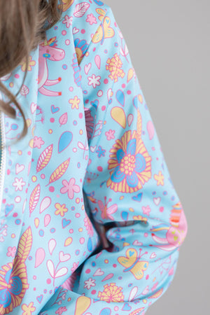 Blue Retro Unicorns Satin Jacket-dogsvalley ®