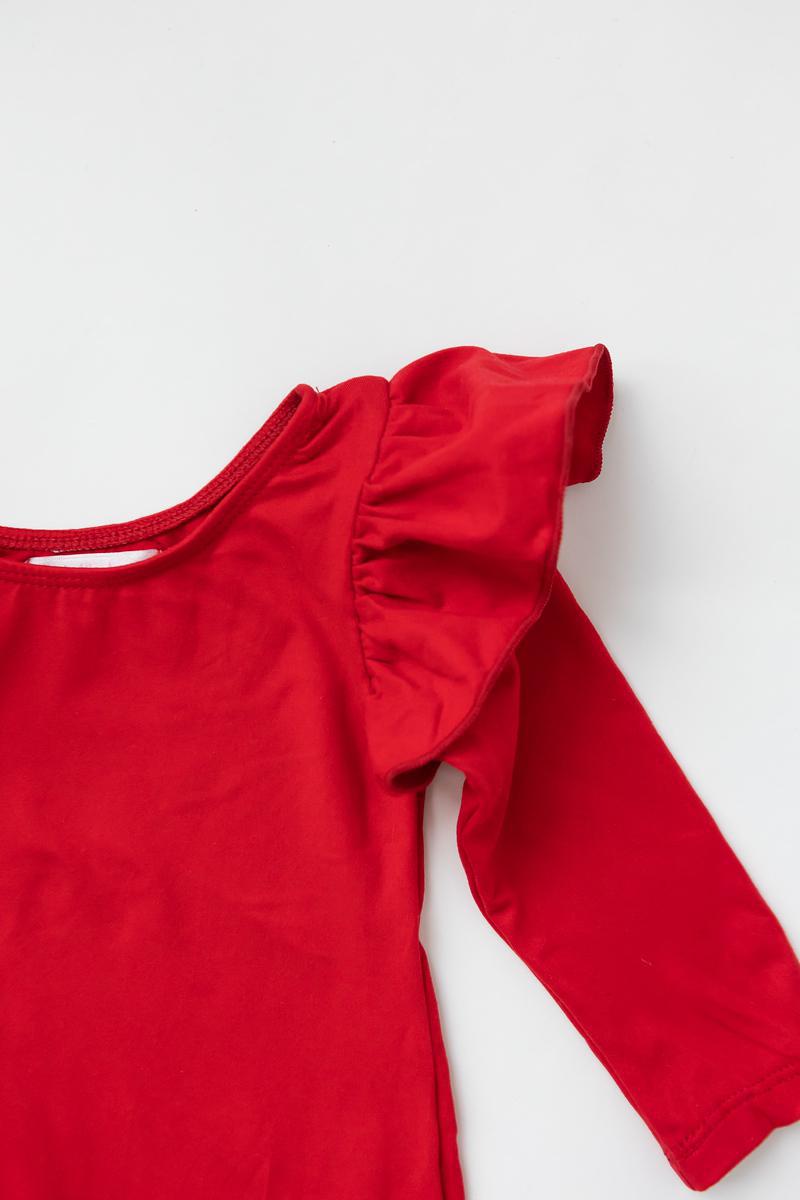 Red L/S Flutter Sleeve Leotard-dogsvalley ®