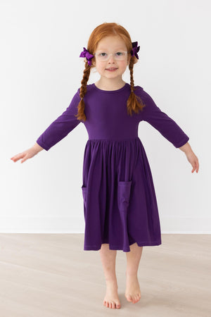 SALE Purple 3/4 Sleeve Pocket Twirl Dress-dogsvalley ®