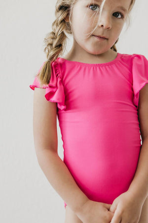 Hot Pink S/S Flutter Sleeve Leotard-dogsvalley ®