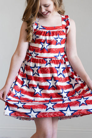 Stars & Stripes Ruffle Cross Back Dress-dogsvalley ®