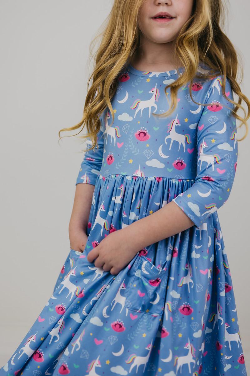 Blue Moon 3/4 Sleeve Pocket Twirl Dress-dogsvalley ®