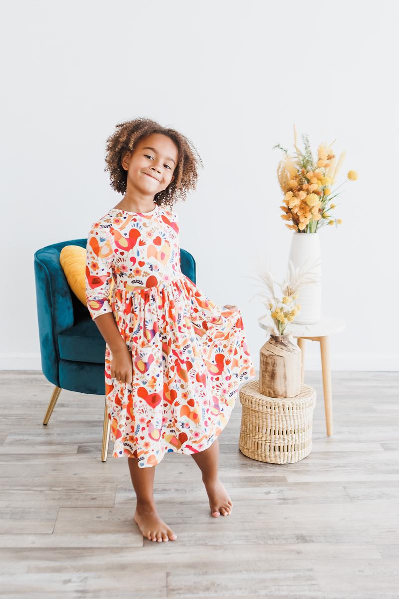 Little Red Hen 3/4 Sleeve Pocket Twirl Dress-dogsvalley ®