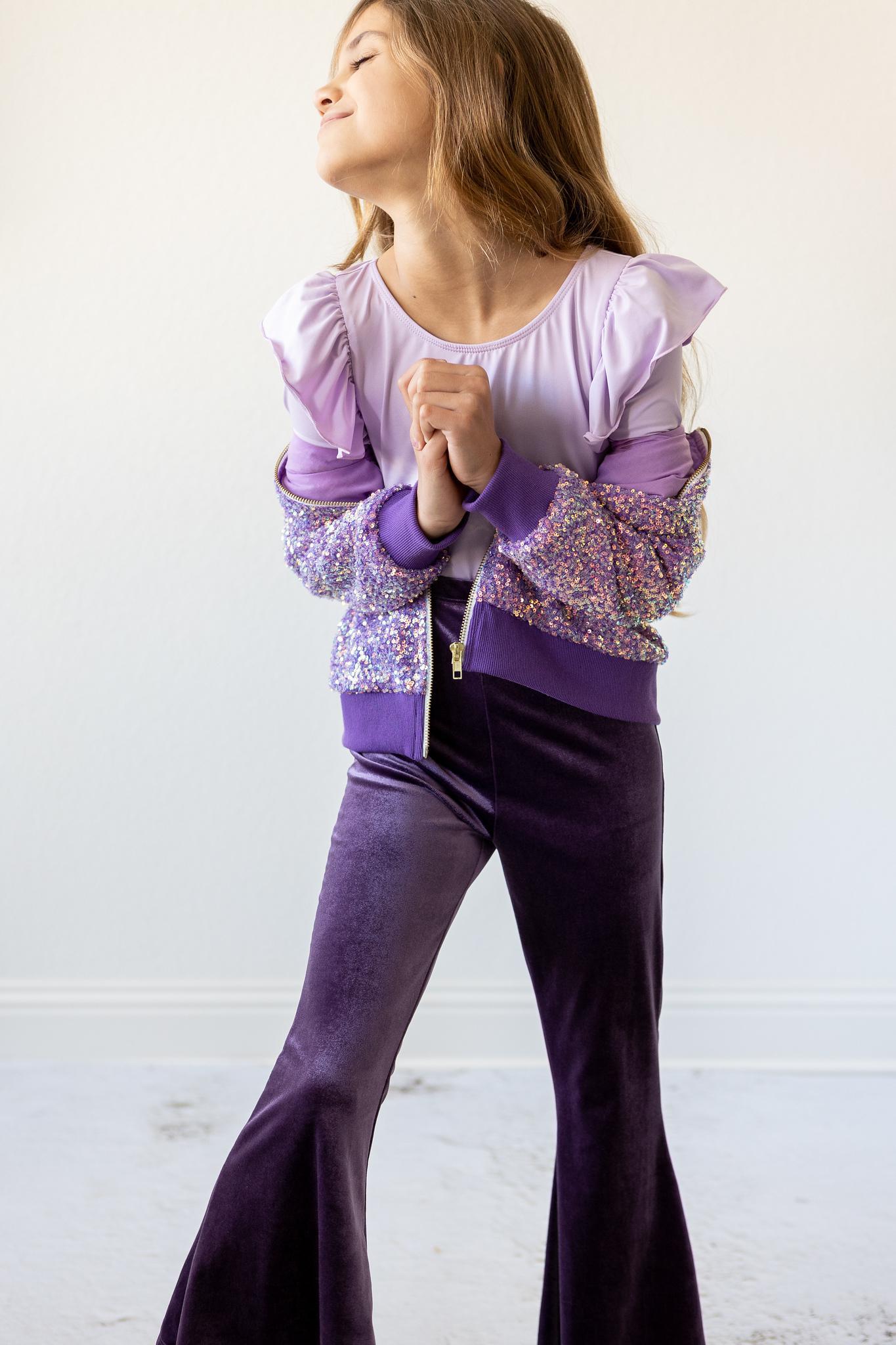 Lavender L/S Flutter Sleeve Leotard-dogsvalley ®