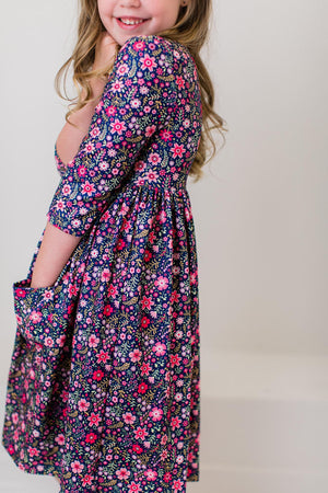 Flower Farm 3/4 Sleeve Pocket Twirl Dress-dogsvalley ®