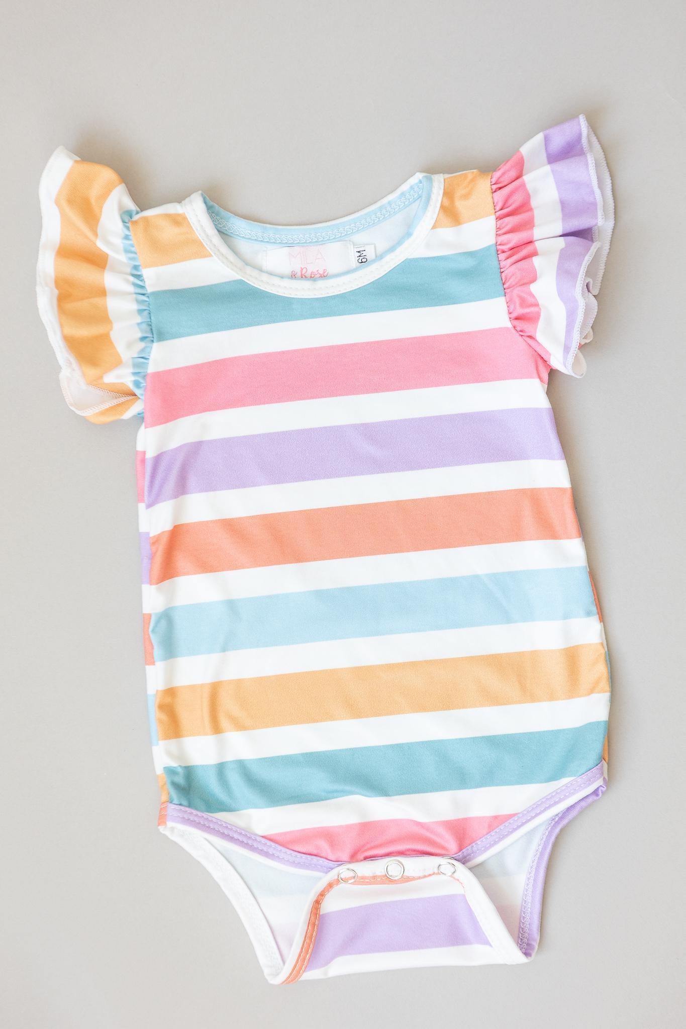 Spring Stripes S/S Flutter Bodysuit-dogsvalley ®