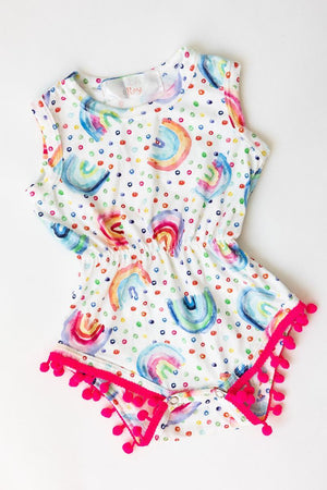 Rainbow Dot Pom Pom Romper-dogsvalley ®